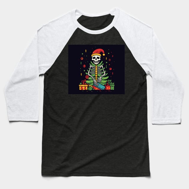 skeleton Santa Baseball T-Shirt by MZeeDesigns